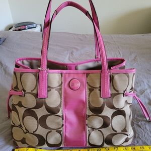 Coach Tan and Pink Signature Tote